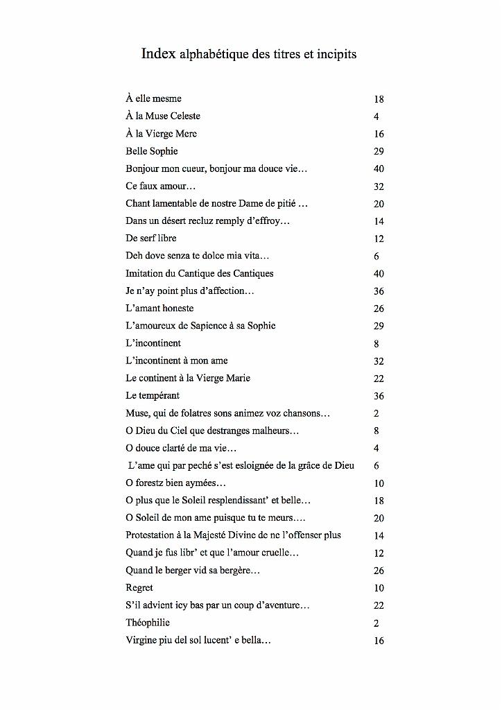vol_51_sommaire.jpg - Volume 51 : 17 Chansons spirituelles de Gaspard Paparin, pour voix et luth, Ms 755 de la BM de Lyon, ca. 1569 -74. Editées par Jeanne-Marie Caëtano