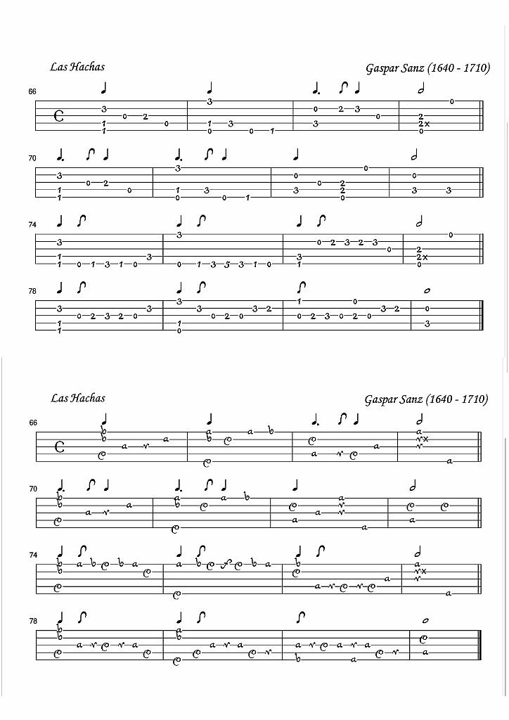 vol_73_extrait_1_2_sanz.jpg - Volume 73 : Approche de la guitare baroquePièces issues d'Espagne, d'Italie et de France (présentées en tablature française et italienne) - Sélection et transcriptions : Jean-Charles Lefebvre