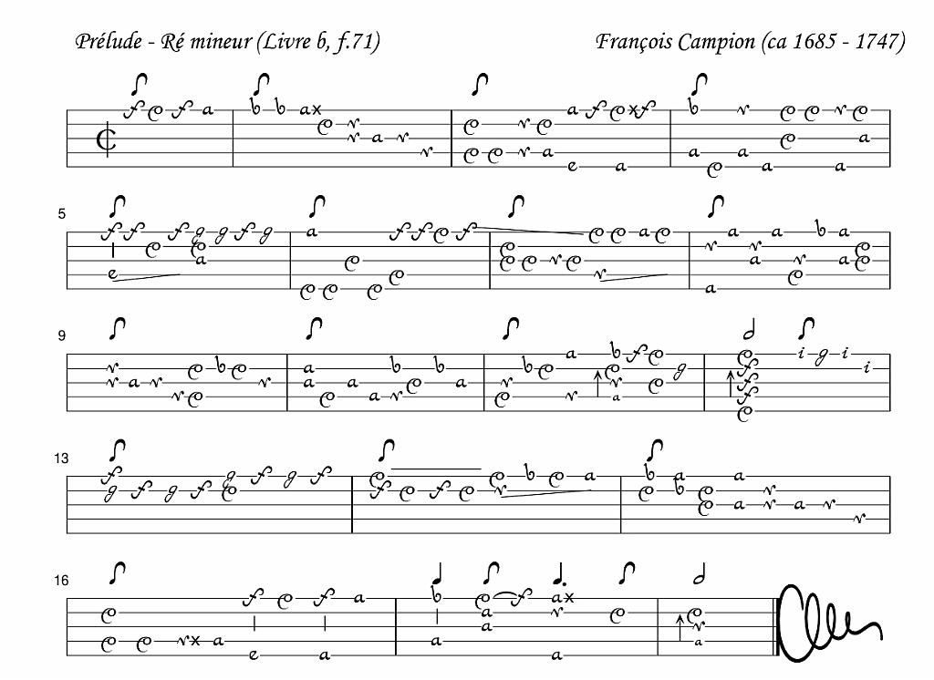 vol_73_extrait_4_campion.jpg - Volume 73 : Approche de la guitare baroquePièces issues d'Espagne, d'Italie et de France (présentées en tablature française et italienne) - Sélection et transcriptions : Jean-Charles Lefebvre